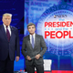 President Donald Trump poses with ABC New anchor George Stephanopoulos ahead of a town hall event at the National Constitution Center in Philadelphia, Pennsylvania on September 15, 2020.